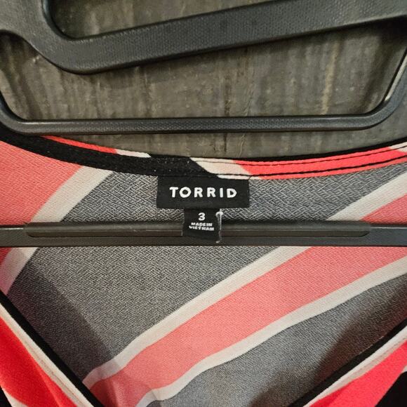 Torrid Black Red Striped Surplice Faux Wrap Hi-Low Sleeveless Dress Plus Size 3X - Picture 6 of 8